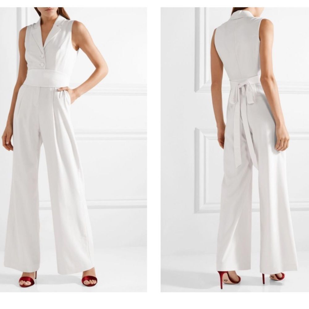 Rachel Zoe Karli Wide Leg Virgin Wool Twill Jumpsuit Sleeveless off-white/ecru